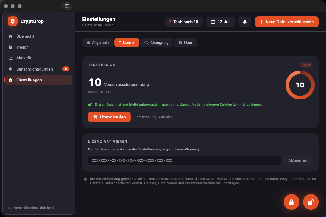 CryptDrop Lizenzverwaltung