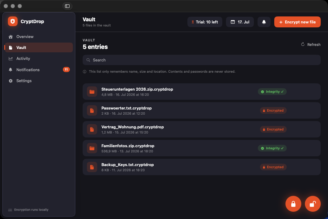 CryptDrop vault